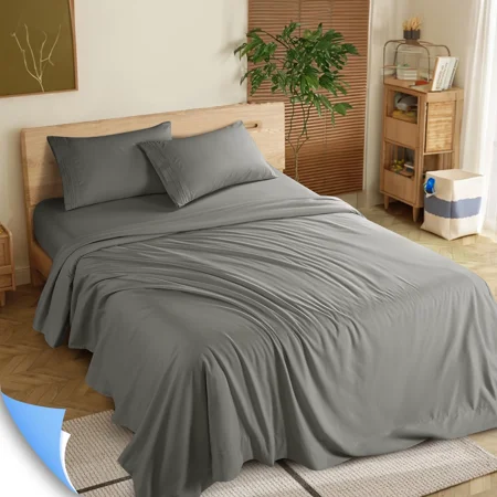 Shilucheng 4 Pieces Luxury Bed Sheets Set, 1800 Series Plush Microfiber Bed Sheets, 16" Deep Pocket, California King, Gray