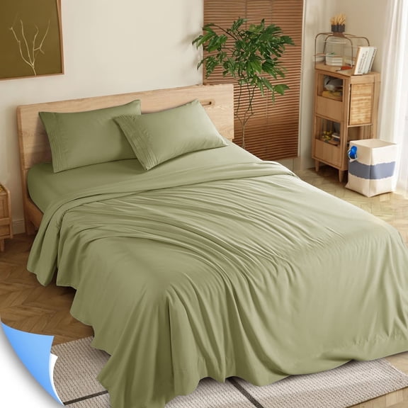 Shilucheng 4 Pieces Luxury Bed Sheets Set, 1800 Series Plush Microfiber Bed Sheets, 16" Deep Pocket, California King, Green