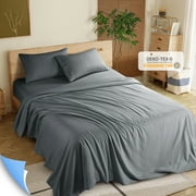 Shilucheng Cooling 4 Piece Luxury Bed Sheets Set, 1800 Series Microfiber Bed Sheets, 16" Deep Pocket, King, Dark Gray