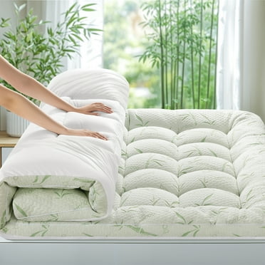 Shilucheng Cooling Bamboo Mattress Topper Queen, 1000 GSM Extra Thick Pillow Top Mattress Pad, Down Alternative Mattress Cover, 8-21" Deep Pocket, White