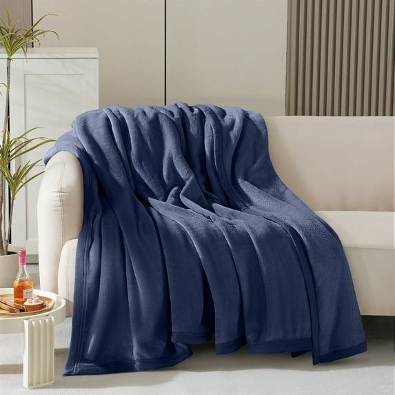 Shilucheng Fleece Blanket Throw, Cozy Fuzzy Throw Blankets, Soft Plush Bed Blanket Navy Blue, 60"x44"