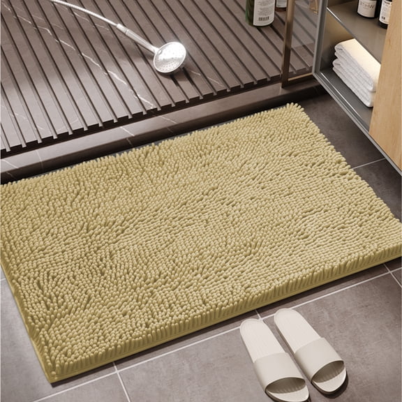 Shilucheng Luxury Chenille Bath Rug, Non-Slip Soft Absorbent Bath Mats (Beige,26"x44")