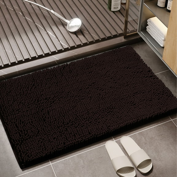 Shilucheng Luxury Chenille Bath Rug, Non-Slip Soft Absorbent Bath Mats (Chocolate，20"x32")