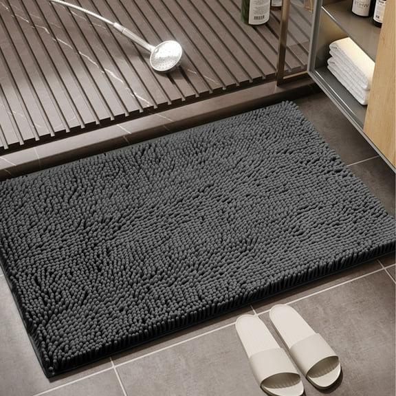 Shilucheng Luxury Chenille Bath Rug, Non-Slip Soft Absorbent Bath Mats (Dark Gray，17"x24")