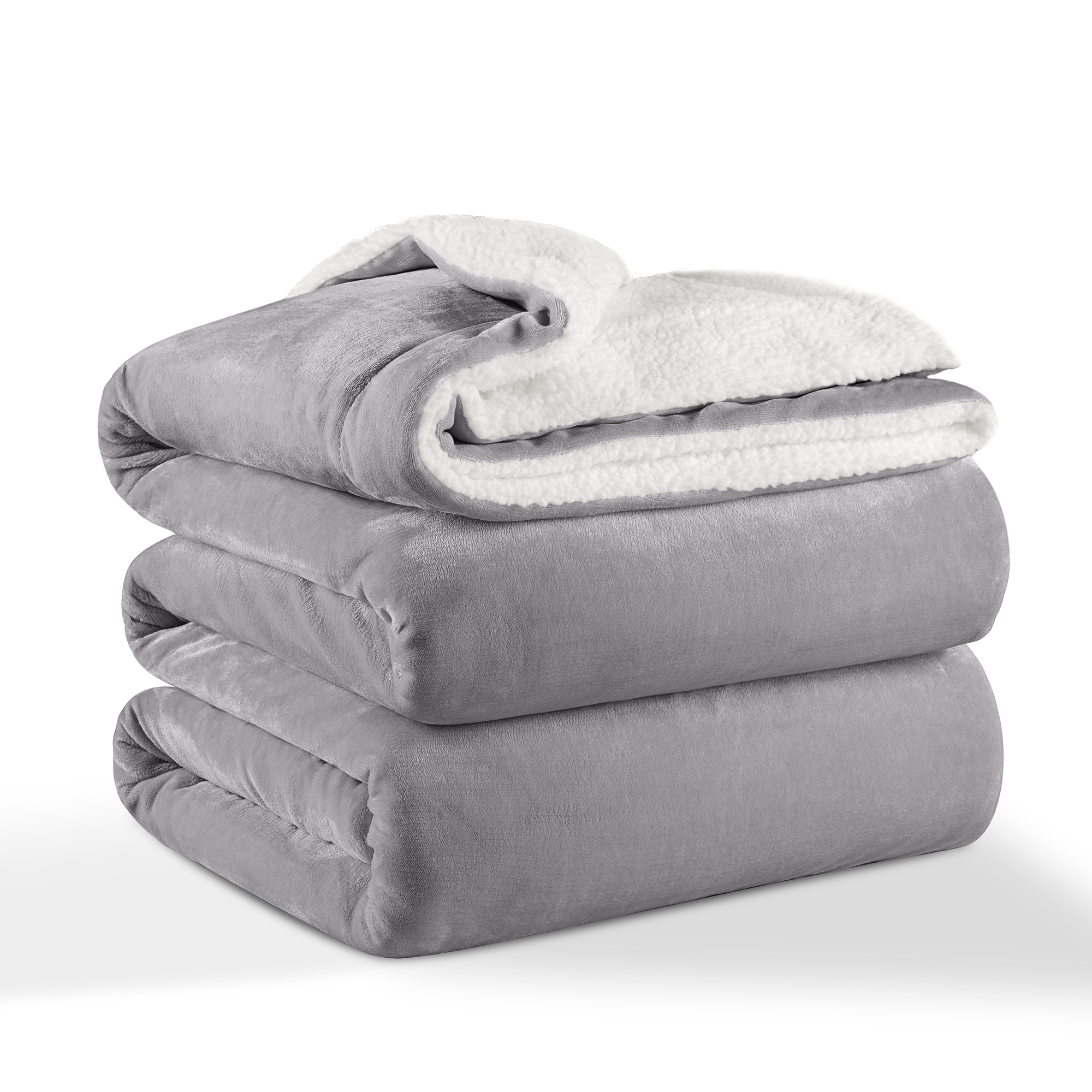 JML Sherpa Fleece Blanket(Twin,Grey) Soft Warm, Reversible Plush Fleece