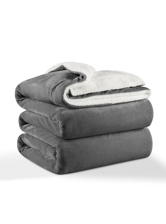 Shilucheng Soft Sherpa Fleece Blanket, Thick Warm Velvet Throw Blanket for Bed Couch, Twin 90"×65", Dark Gray