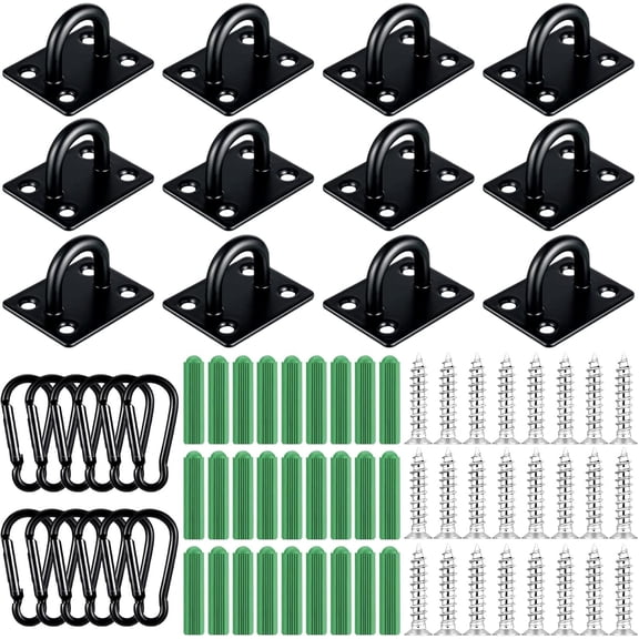 Shimeyao 12 Sets Stainless Steel Ceiling Hooks Heavy Duty Pad Eye Snap Hooks and Screw Eye Plate U Screw Hook Hardware Staple for Hammock Stand Hammocks Swing Chair Indoor Outdoor