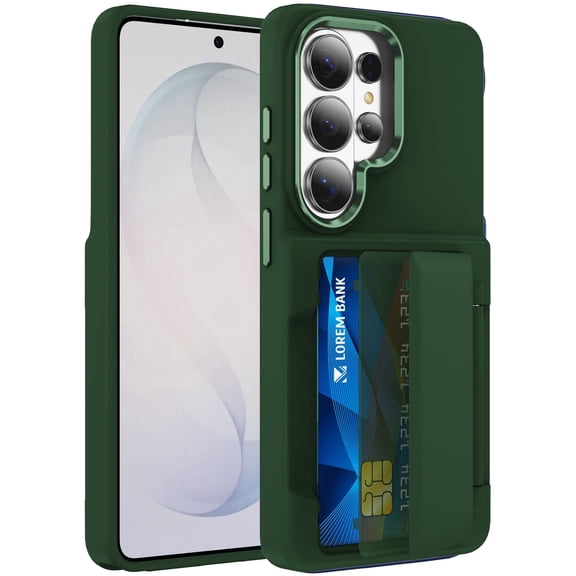 Kryonix For Samsung Galaxy S25 Ultra 6.9" Case RFID Blocking Card Slot Dual Card Storage Anti-Privacy Leakage Four-Corner Shockproof Protective Cover,Green