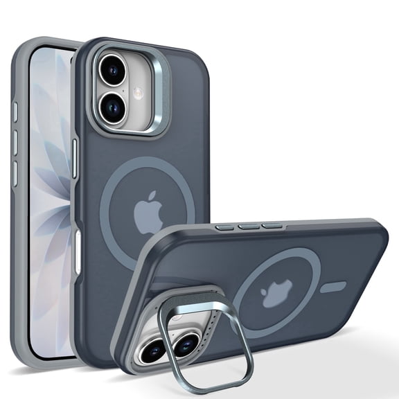 Shimist for iPhone 17 6.3" with Built-in Camera Stash Stand Compatible with MagSafe Slim Fit & Lightweight Hard Back Cover Clear Case Matte,Gray