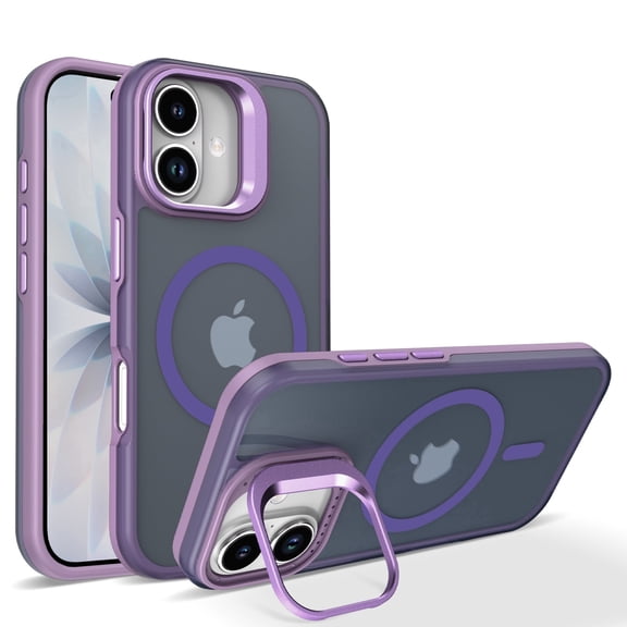 Shimist for iPhone 17 6.3" with Built-in Camera Stash Stand Compatible with MagSafe Slim Fit & Lightweight Hard Back Cover Clear Case Matte,Purple