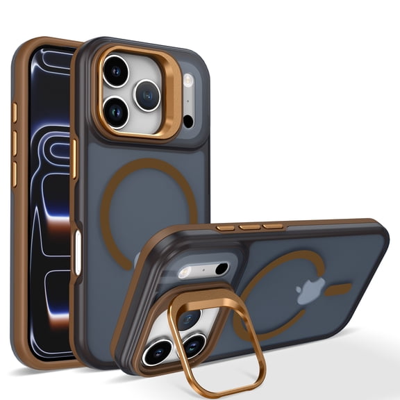 Shimist for iPhone 17 Air 6.5" with Built-in Camera Stash Stand Compatible with MagSafe Slim Fit & Lightweight Hard Back Cover Clear Case Matte,Brown