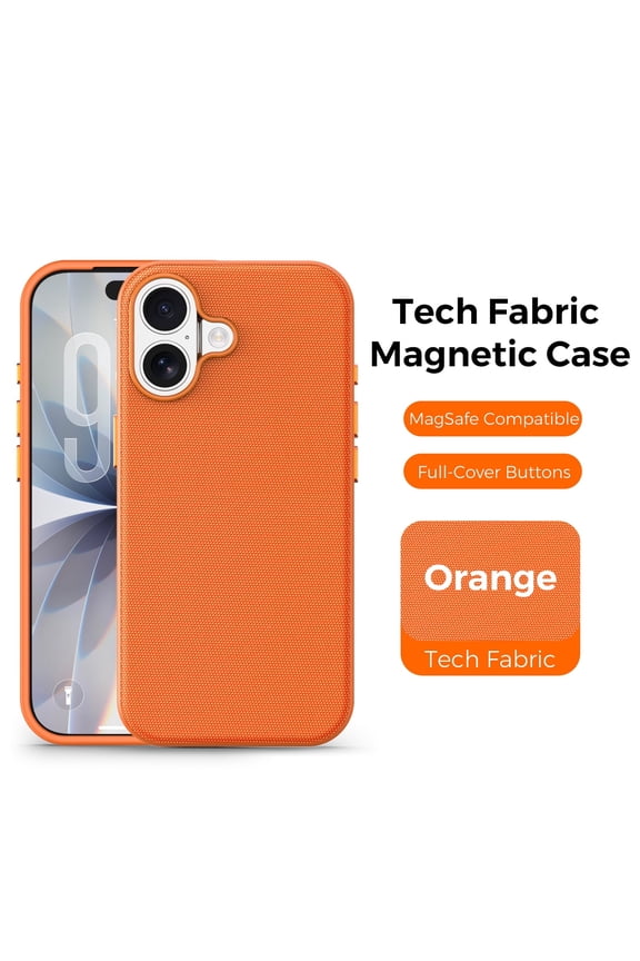 For iPhone 17 6.3" Case Built-In Magnetic MagSafe Compatible Wireless Charging Car Mount Adsorption Sweatproof Anti-Slip Anti-Fingerprint Protective Case,Orange