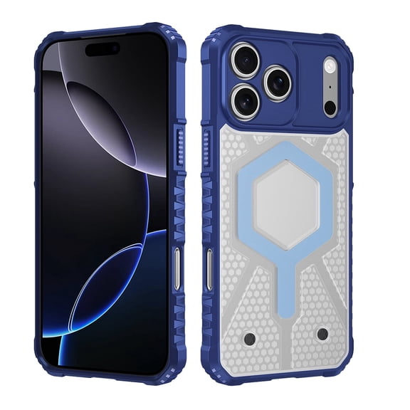 Kryonix For iPhone 17 Pro 6.3" Case Transparent Back With Anti-Slip Grip & Non-Stick Fingerprints Heavy Duty Rugged Military Grade Drop Shockproof MagSafe Compatible,Blue