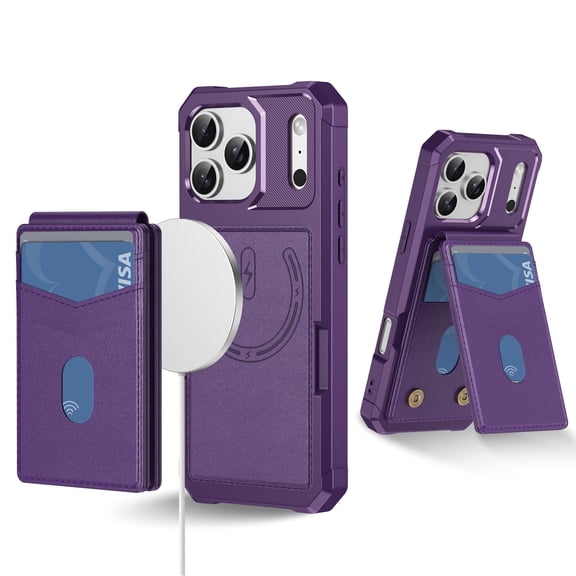 Kryonix For iPhone 17 Pro Max 6.9" Case Wallet With Card Holder (6 Cards) MagSafe Compatible RFID Blocking Foldable Kickstand Heavy Duty Rugged,Purple