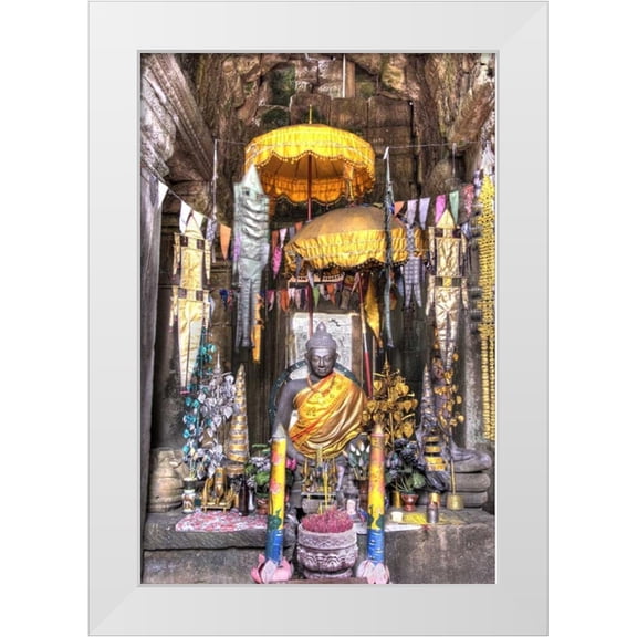 Shimlock, Jones 13x18 White Modern Wood Framed Museum Art Print Titled - Altar inside a temple, Angkor Wat, Cambodia