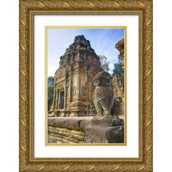 Shimlock, Jones 23x32 Gold Ornate Wood Framed with Double Matting Museum Art Print Titled - Cambodia, Angkor Wat Preah Ko Temple ruins