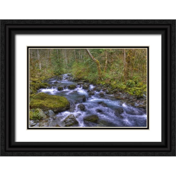 Shimlock, Jones 24x17 Black Ornate Wood Framed with Double Matting Museum Art Print Titled - WA, Rocky Brook Falls Stream cascades over rocks
