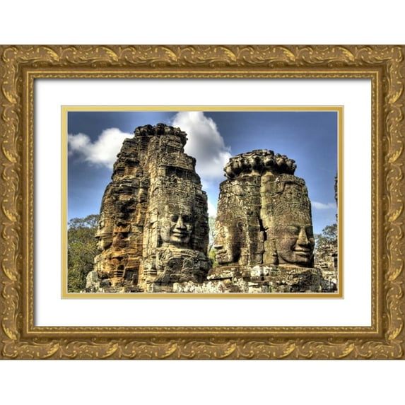 Shimlock, Jones 24x17 Gold Ornate Wood Framed with Double Matting Museum Art Print Titled - Cambodia, Angkor Wat Part of Bayon Temple