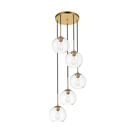Shimmer 5 Light Pendant in Brass and Clear