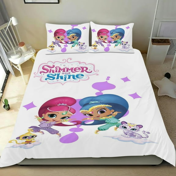 Shimmer And Shine Themed Bed Sheet Set Three Piece Set 53x79 Inches Comfortable And Skin Friendly Unique Design Creating A Star Studded Night
