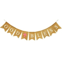 Shimmer Anna Shine Burlap God Bless Banner for Baby Girl Boy Baptism Decorations Christening First Communion Confirmation Baby Shower Wedding Birthday Party Photo Props (Pink)
