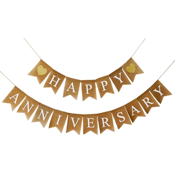Shimmer Anna Shine Reusable Happy Anniversary Burlap Banner, 2 Piece Set
