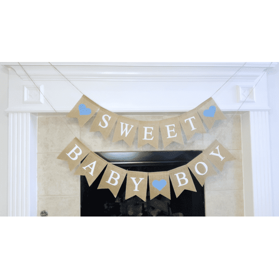 Shimmer Anna Shine Sweet Baby Boy Burlap Banner for Baby Shower Decorations and Gender Reveal Party (Blue)