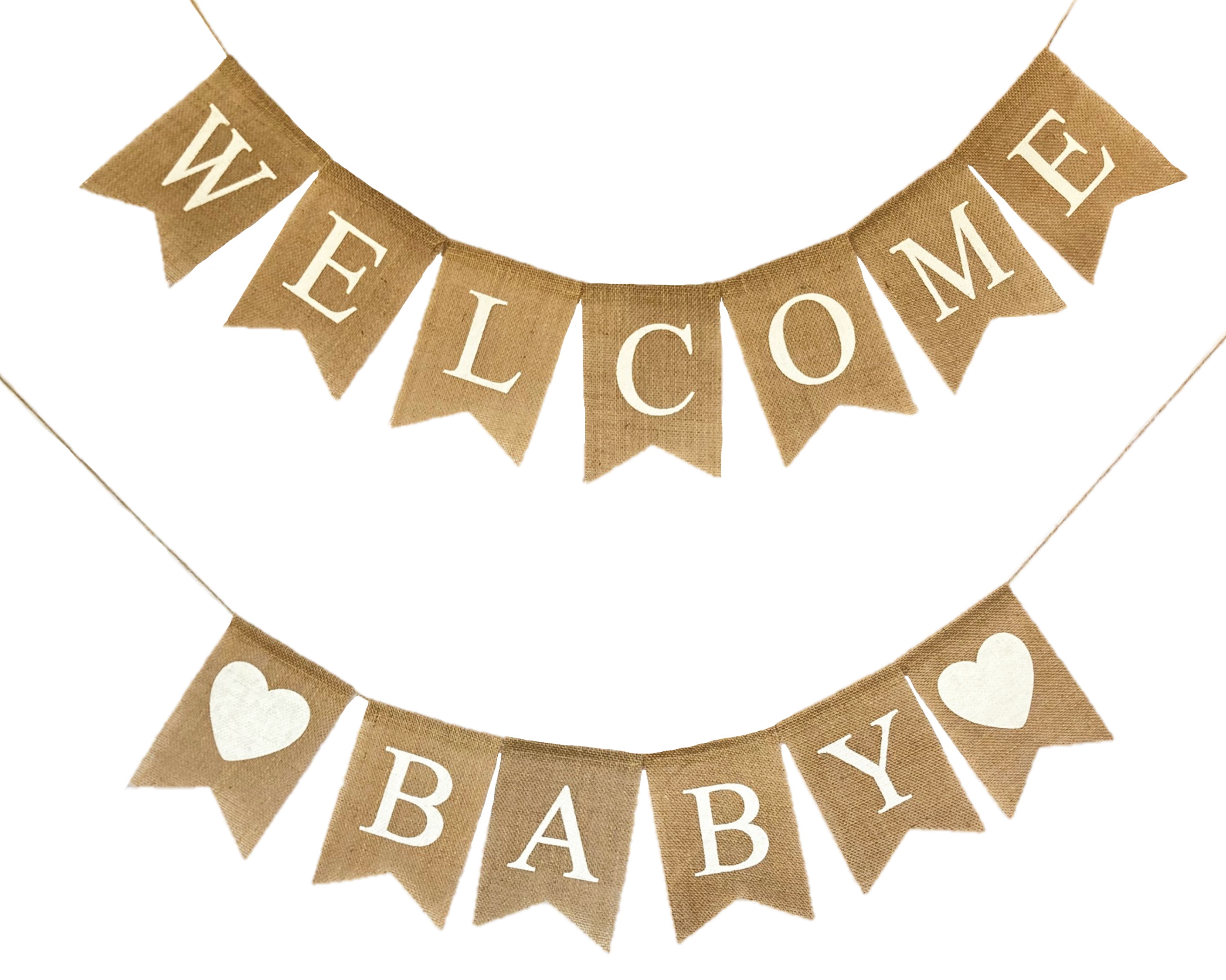 Shimmer Anna Shine Welcome Baby Burlap Banner for Baby Shower Decorations and Gender Reveal Party