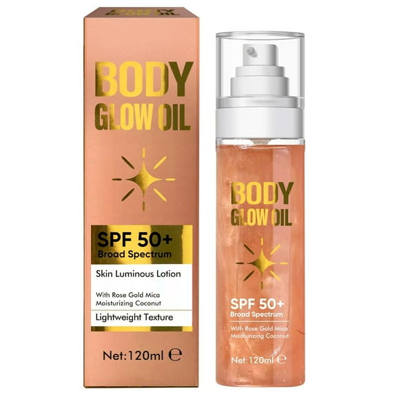 Shimmer Body Oil, Moisturizer Sunscreen Body Glowing Oil, Lightweight & Non-Greasy, Body Shimmer Oil, 120ML