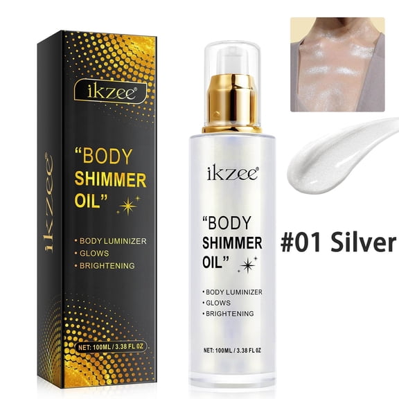 Shimmer Body Oil(Silver),Face Glow Pearl Highlighter Illuminator Body Makeup Shine Glitter SilverLiquid Taning