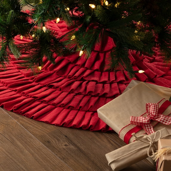 Shimmer Burlap Red Ruffled Tree Skirt 60