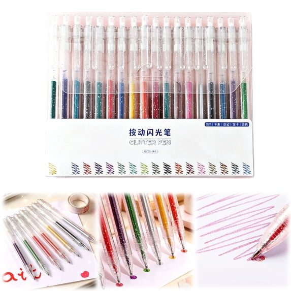 Shimmer Gel Pens Set, 18 Count, Retractable Metallic Gel Pens, Assorted Colors Fine Point, Shimmer Ink Pens for Journaling Art Projects Decorating