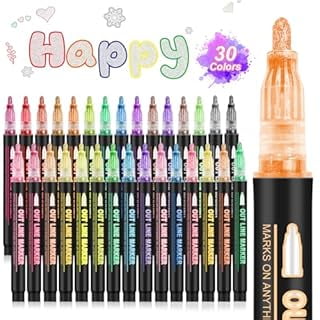 Shimmer Glitter Marker Set, 30 colors Double Line Outline Pens, Outline Metallic Markers fo Drawing, Birthday Greeting Card, Doodling, DIY Art Crafts
