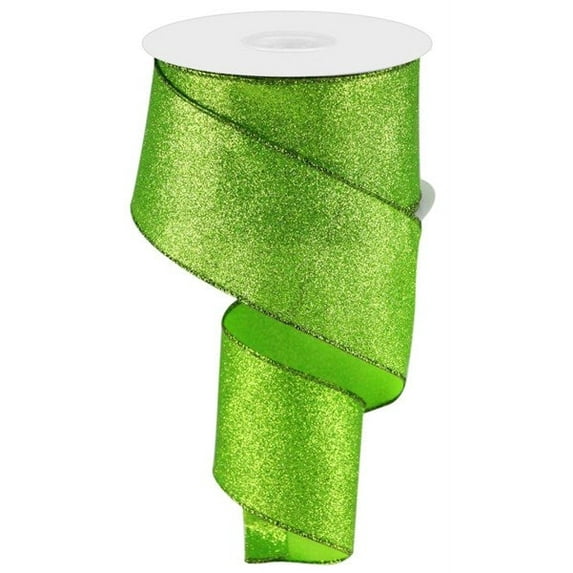 Shimmer Glitter Wired Ribbon, Lime Green - 2.5 Inches x 10 Yards