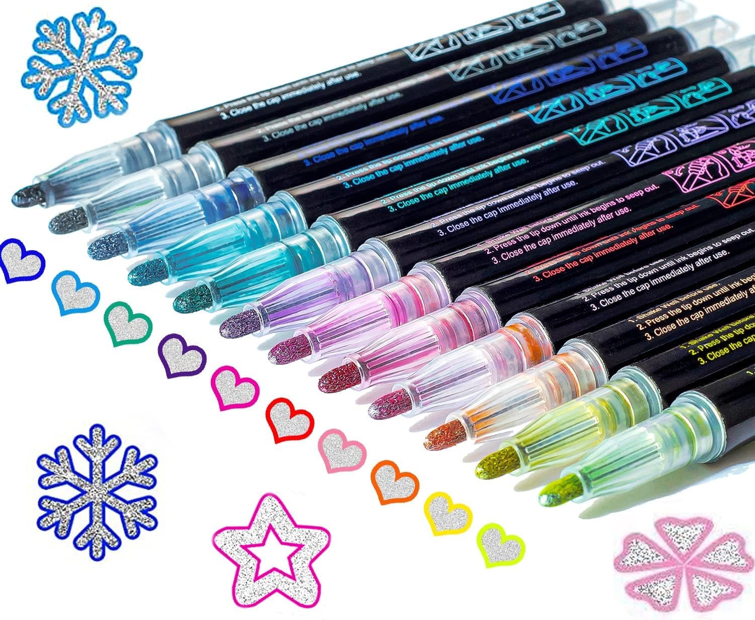 Shimmer Markers Doodle Outline Dazzles: 12 Colors Metallic Double Line  Glitter Pens Set Super Squiggles Sparkle Dazzlers Kid Age 4 8 Christmas  Gift Cool Fun Fancy Self Sparkly Supplies Art Craft Girl 