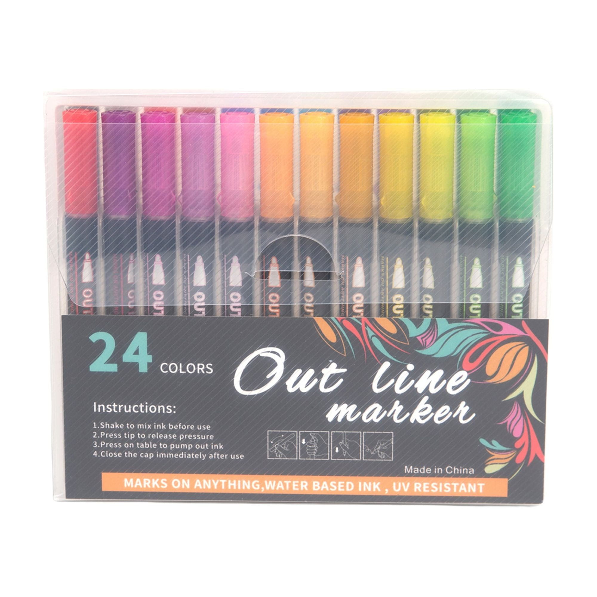 JTWEEN Outline Markers, Super Squiggles Shimmer Markers, 12 Color Metallic  Markers Double Line Pen 