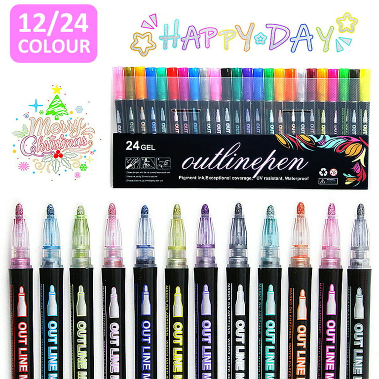 Shimmer Markers Doodle Outline Dazzles: 12 Colors Glitter Double Line  Metallic Pen Set Super Squiggles Sparkle Cool Fun Fancy Self Sparkly  Dazzlers Kids Ages 4 8 12 Special Silver Christmas Girl Gift