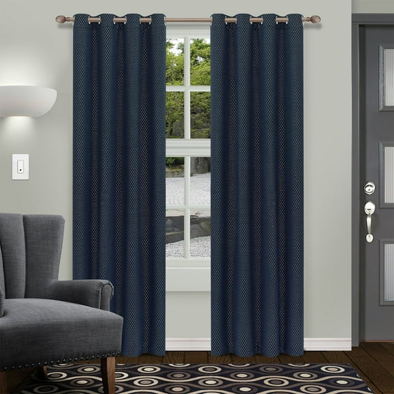Shimmer Room Darkening Noise Reducing Thermal Blackout Curtain Set Navy Blue / 52"x108"