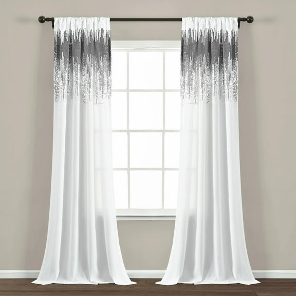Shimmer Sequins Window Curtain Panels White/Black 42x84 (Set of 2)