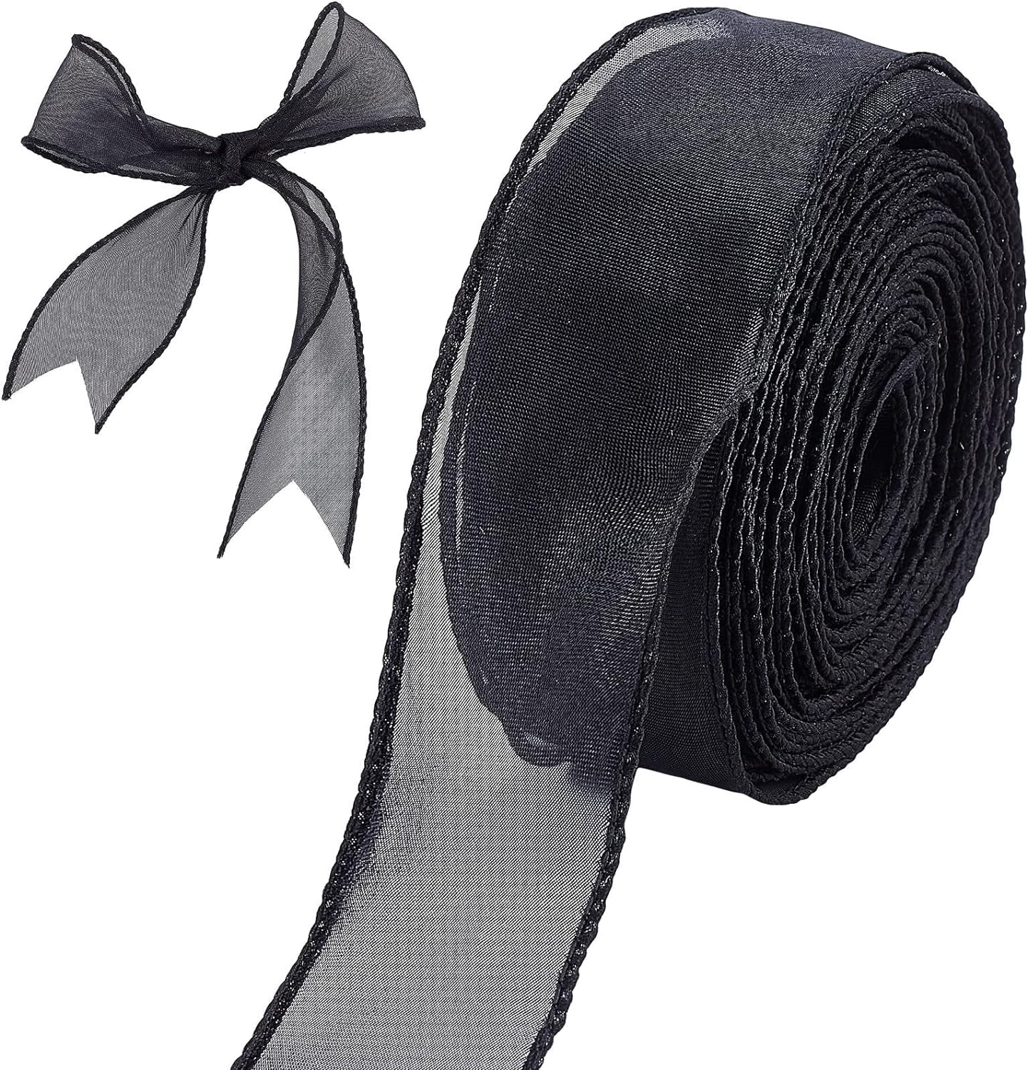 Shimmer Sheer Organza Ribbon 1-1/2 inch Black Chiffon Fabric Ribbons ...