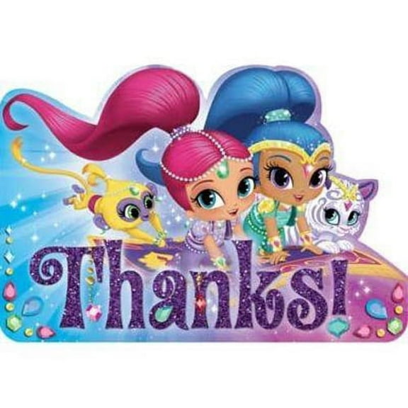 Shimmer & Shine Nick Jr Cartoon Kids Birthday Party Thank You Notes Cards