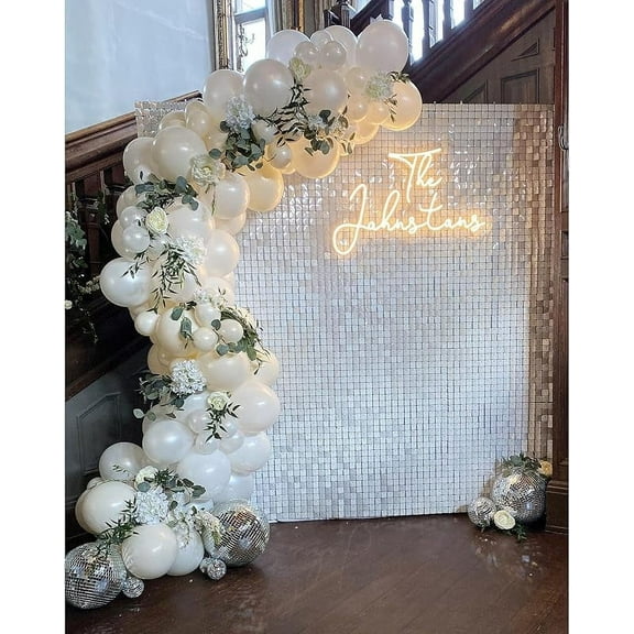 Shimmer Wall Backdrop 36 Panels Silver Sequin Backdrop Panels 6FTx6FT Party Backdrop Summer Glitter Birthday Backdrops Sheets Bridal Shower Parties Decor