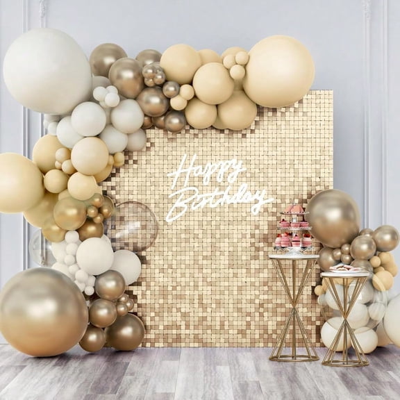 Shimmer Wall Backdrop Champagne Gold Square Sequin Wall Panel Backdrop Decor for Wedding Anniversary Birthday Party 24 Panels
