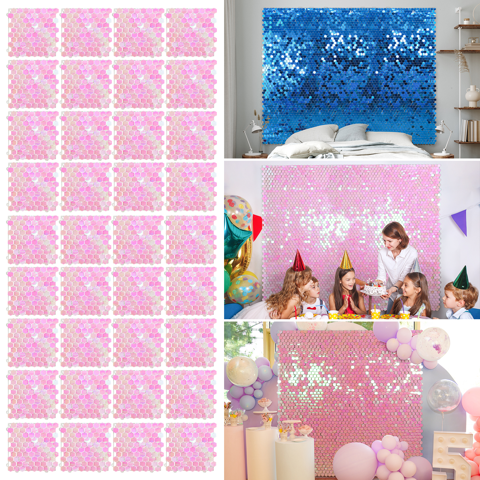 Pannello Glitterato Kate Square Shimmer Wall – 24 Tessere Da 33cm Per Sfondi E Decorazioni Feste