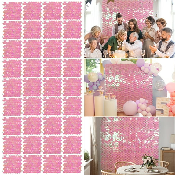Shimmer Wall Backdrop Sequin Panels-36pcs Pink Iridescent Wedding Background for Photo Backdrops Birthday Party Baby Shower Decorations