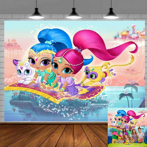 Shimmer and Shine Backdrop Banner Party Supplies Poster Movie Theme Background for Photography Kids Birthday Decorations