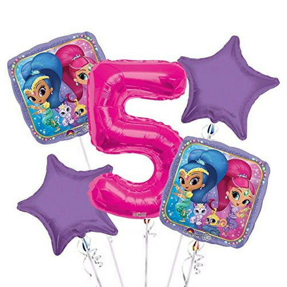 Shimmer and Shine Balloon Bouquet 5th Birthday 5 pcs - Party Supplies