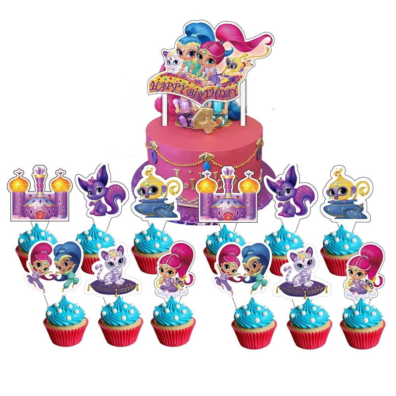 Shimmer and Shine Cake Topper Cupcake Set Party Supplies Decoration Birthday Decor Kit