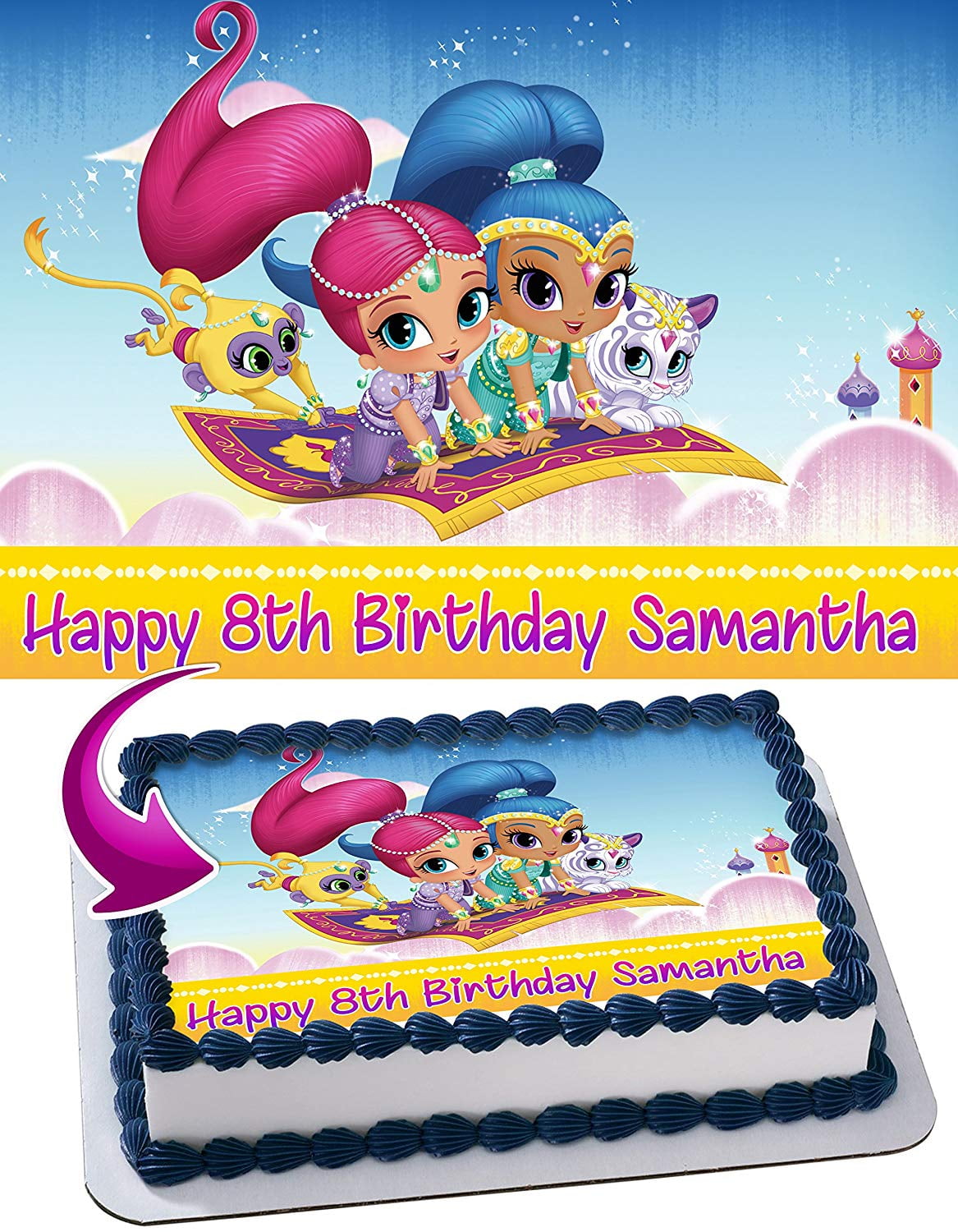 Shimmer and Shine Edible Cake Image Topper Personalized Birthday Party 1/4 Sheet