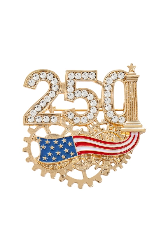 Shimmering 250Th Anniversary America Themed Brooch Corsage Pin With Flag Accent And Rhinestones Detail